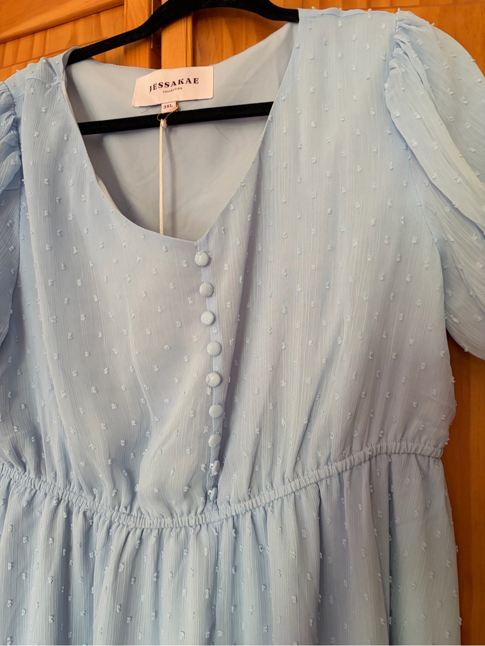 JessaKae Sky Blue Puff-Sleeve Midi Dress Size 3XL Polka Dots NWT - Picture 6 of 6